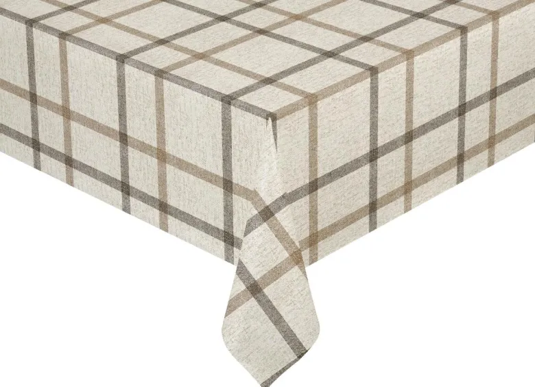 Abwaschbarer Tischbelag Karo beige B: ca. 140 cm