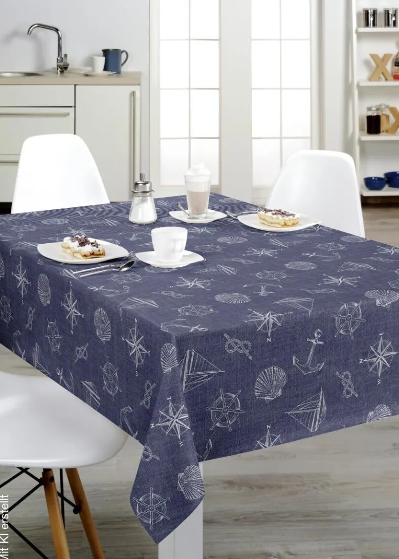 Abwaschbarer Tischbelag Maritim blau B: ca. 140 cm
