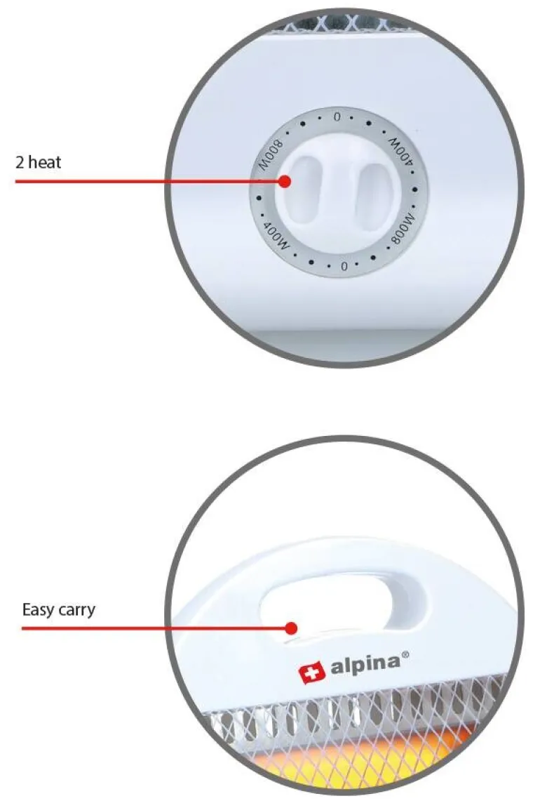 alpina Quarz-Heizstrahler 871125218212 LQ001 B/H/T: ca. 25x38x9 cm ca. 800 W