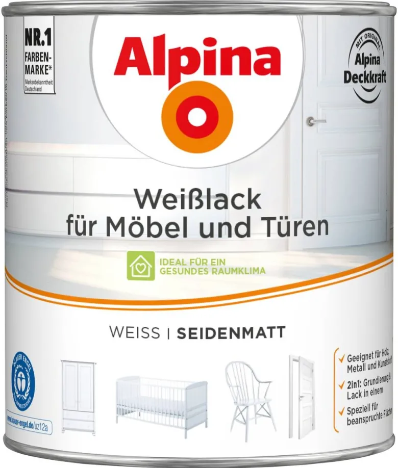 Alpina Weißlack für Möbel & Türen weiß seidenmatt ca. 2 l