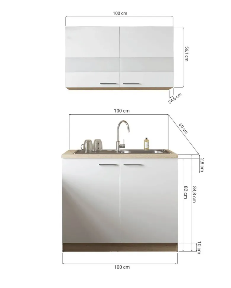 Anbauküchen-Set Merle grau B/H/T: ca. 100x200x60 cm
