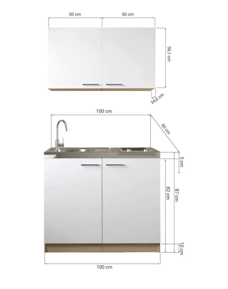 Anbauküchen-Set Merle weiß B/H/T: ca. 100x200x60 cm