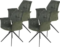 Armlehnstuhl 4er Set SUSANNE grün Vintage schwarz Webstoff Metall Microfaser B/H/T: ca. 65x92x64 cm