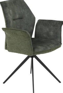 Armlehnstuhl 4er Set SUSANNE grün Vintage schwarz Webstoff Metall Microfaser B/H/T: ca. 65x92x64 cm