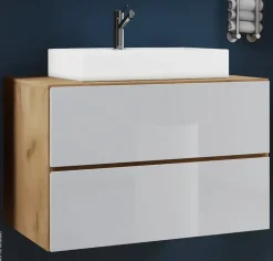 Badblock 2tlg-Lendas weiß weiß Eiche Honig Nachbildung B/H/T: ca. 61x69x51,4 cm