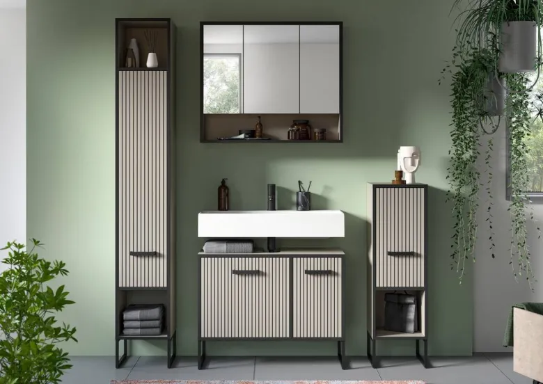 Badezimmer-Set BAGNO schwarz Kaschmirgrau Nachbildung B/H/T: ca. 170x192x36 cm