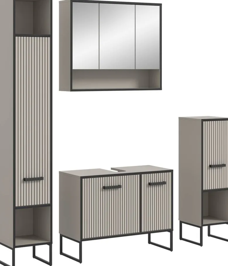 Badezimmer-Set BAGNO schwarz Kaschmirgrau Nachbildung B/H/T: ca. 170x192x36 cm