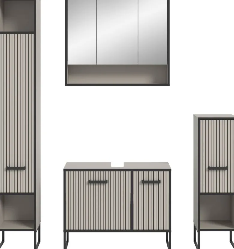 Badezimmer-Set BAGNO schwarz Kaschmirgrau Nachbildung B/H/T: ca. 170x192x36 cm