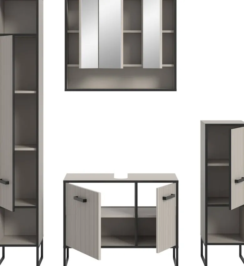 Badezimmer-Set BAGNO schwarz Kaschmirgrau Nachbildung B/H/T: ca. 170x192x36 cm