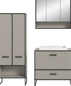 Badezimmer-Set BAGNO schwarz Kaschmirgrau Nachbildung B/H/T: ca. 154x192x48 cm