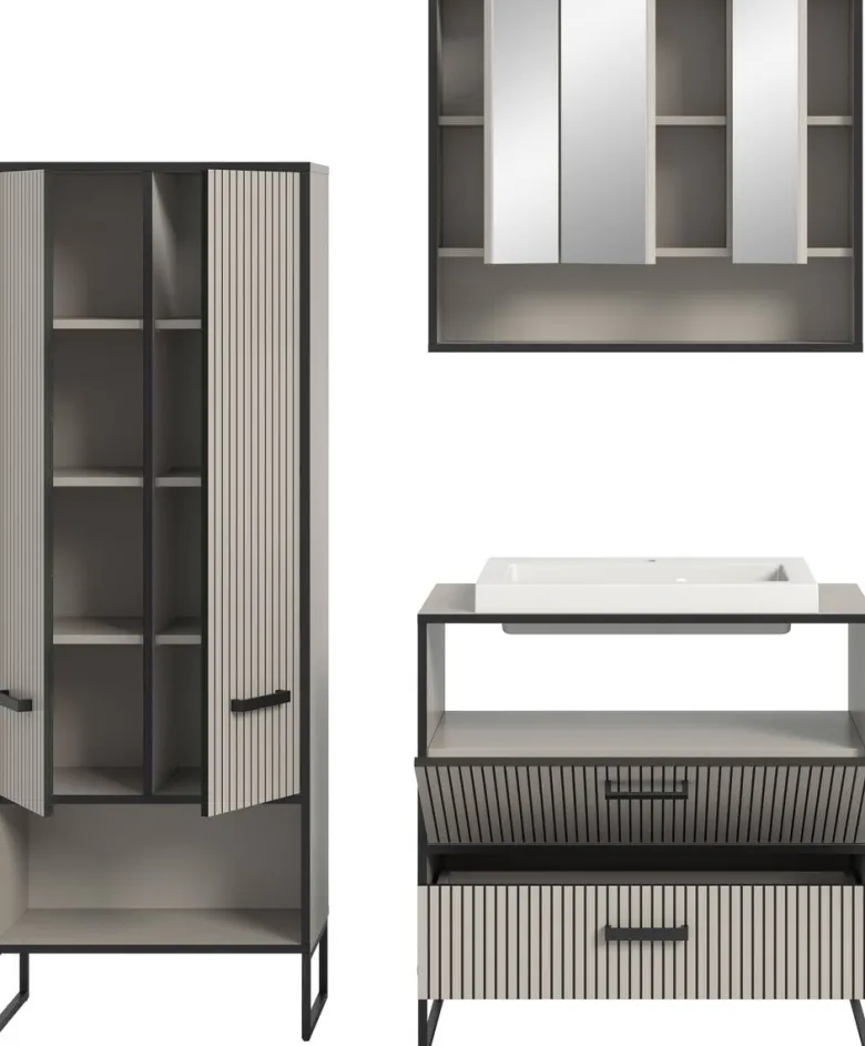 Badezimmer-Set BAGNO schwarz Kaschmirgrau Nachbildung B/H/T: ca. 154x192x48 cm