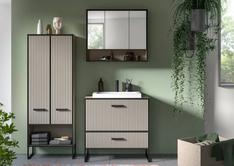 Badezimmer-Set BAGNO schwarz Kaschmirgrau Nachbildung B/H/T: ca. 154x192x48 cm