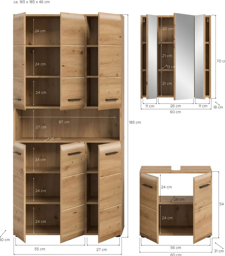 Badezimmer-Set Ice Artisan Oak Nachbildung B/H/T: ca. 165x185x46 cm