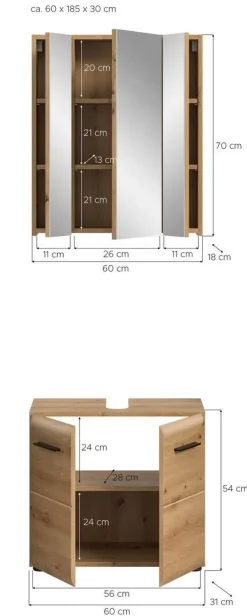 Badezimmer-Set Ice Artisan Oak Nachbildung B/H/T: ca. 60x185x30 cm
