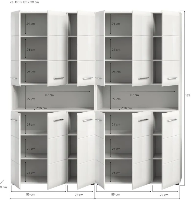 Badezimmer-Set Ice weiß weiß Hochglanz B/H/T: ca. 180x185x30 cm