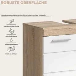 Badezimmer-Set Lambada Eiche Sonoma Nachbildung weiß Hochglanz B/H/T: ca. 60x191x34 cm
