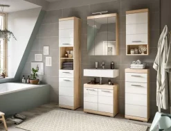 Badezimmer-Set Lambada Eiche Sonoma Nachbildung weiß Hochglanz B/H/T: ca. 60x191x34 cm