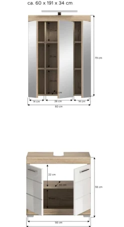 Badezimmer-Set Lambada Eiche Sonoma Nachbildung weiß Hochglanz B/H/T: ca. 60x191x34 cm