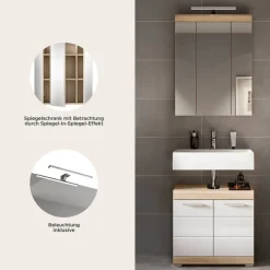 Badezimmer-Set Lambada Eiche Sonoma Nachbildung weiß Hochglanz B/H/T: ca. 60x191x34 cm