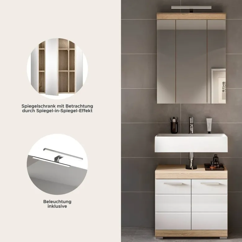 Badezimmer-Set Lambada Eiche Sonoma Nachbildung weiß Hochglanz B/H/T: ca. 60x191x34 cm