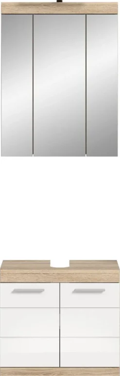 Badezimmer-Set Lambada Eiche Sonoma Nachbildung weiß Hochglanz B/H/T: ca. 60x191x34 cm