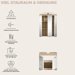 Badezimmer-Set Lambada Eiche Sonoma Nachbildung weiß Hochglanz B/H/T: ca. 60x191x34 cm