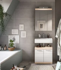 Badezimmer-Set Lambada Eiche Sonoma Nachbildung weiß Hochglanz B/H/T: ca. 60x191x34 cm