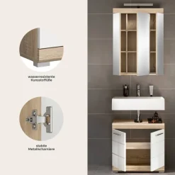 Badezimmer-Set Lambada Eiche Sonoma Nachbildung weiß Hochglanz B/H/T: ca. 60x191x34 cm