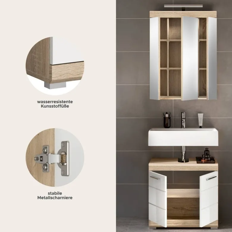 Badezimmer-Set Lambada Eiche Sonoma Nachbildung weiß Hochglanz B/H/T: ca. 60x191x34 cm