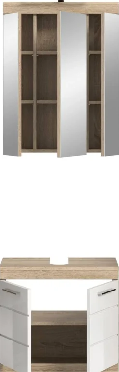 Badezimmer-Set Lambada Eiche Sonoma Nachbildung weiß Hochglanz B/H/T: ca. 60x191x34 cm
