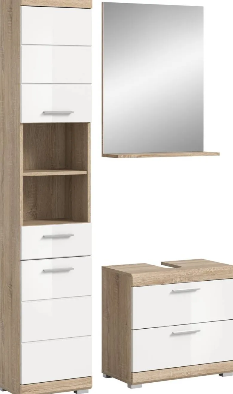 Badezimmer-Set Lambada Eiche Sonoma Nachbildung weiß Hochglanz B/H/T: ca. 112x191x37 cm
