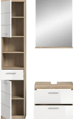 Badezimmer-Set Lambada Eiche Sonoma Nachbildung weiß Hochglanz B/H/T: ca. 112x191x37 cm