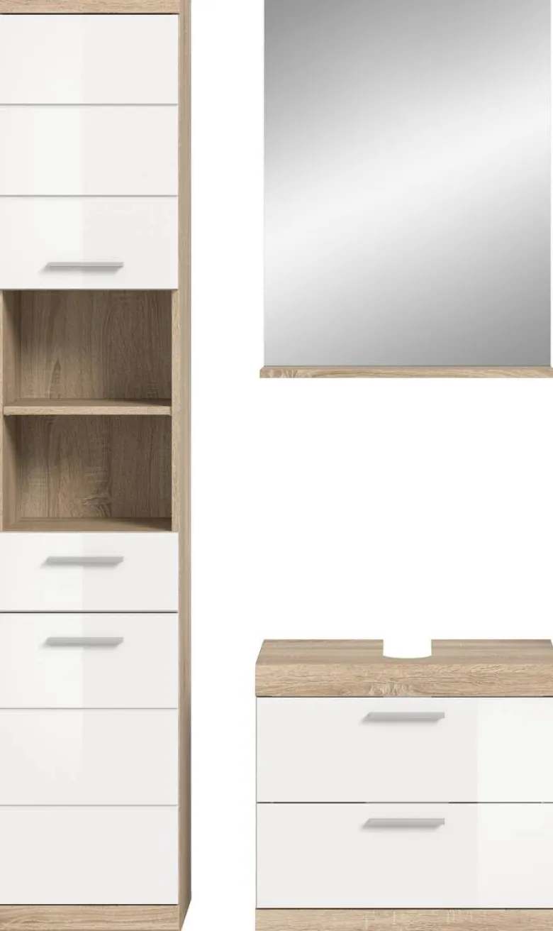 Badezimmer-Set Lambada Eiche Sonoma Nachbildung weiß Hochglanz B/H/T: ca. 112x191x37 cm