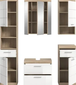 Badezimmer-Set Lambada Eiche Sonoma Nachbildung weiß Hochglanz B/H/T: ca. 164x191x37 cm