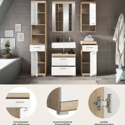 Badezimmer-Set Lambada Eiche Sonoma Nachbildung weiß Hochglanz B/H/T: ca. 164x191x37 cm