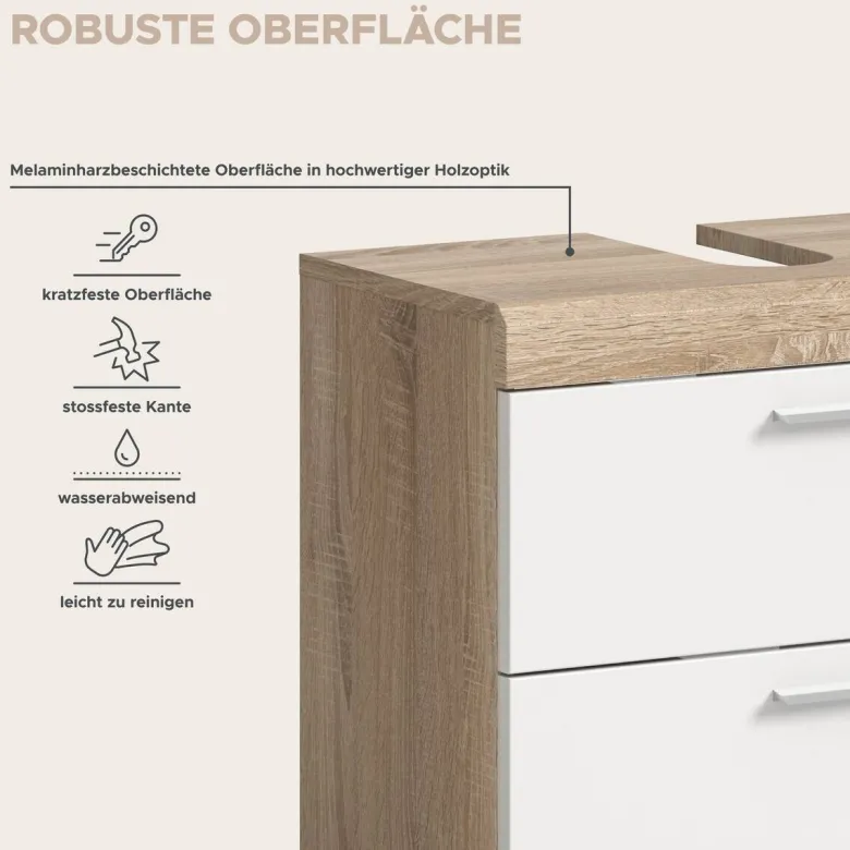 Badezimmer-Set Lambada Eiche Sonoma Nachbildung weiß Hochglanz B/H/T: ca. 164x191x37 cm