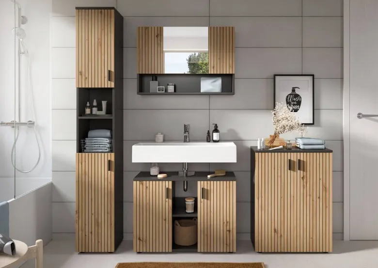 Badezimmer-Set Mone Basalt Nachbildung Artisan Oak Nachbildung B/H/T: ca. 200x192x30 cm