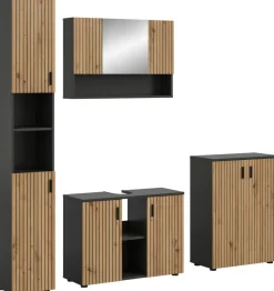 Badezimmer-Set Mone Basalt Nachbildung Artisan Oak Nachbildung B/H/T: ca. 200x192x30 cm