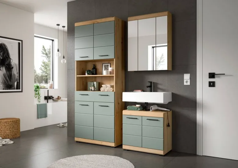 Badezimmer-Set Scout Eiche Artisan Nachbildung salbei Nachbildung B/H/T: ca. 149x34x191 cm