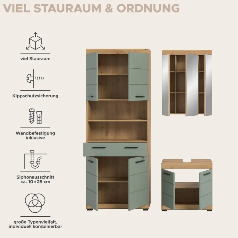Badezimmer-Set Scout Eiche Artisan Nachbildung salbei Nachbildung B/H/T: ca. 149x34x191 cm
