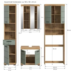 Badezimmer-Set Scout Eiche Artisan Nachbildung salbei Nachbildung B/H/T: ca. 190x191x34 cm