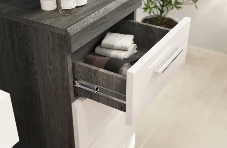 Badezimmer-Set Scout Eiche Rauchsilber Nachbildung weiß Hochglanz B/H/T: ca. 164x191x34 cm