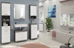 Badezimmer-Set Scout Eiche Rauchsilber Nachbildung weiß Hochglanz B/H/T: ca. 164x191x34 cm