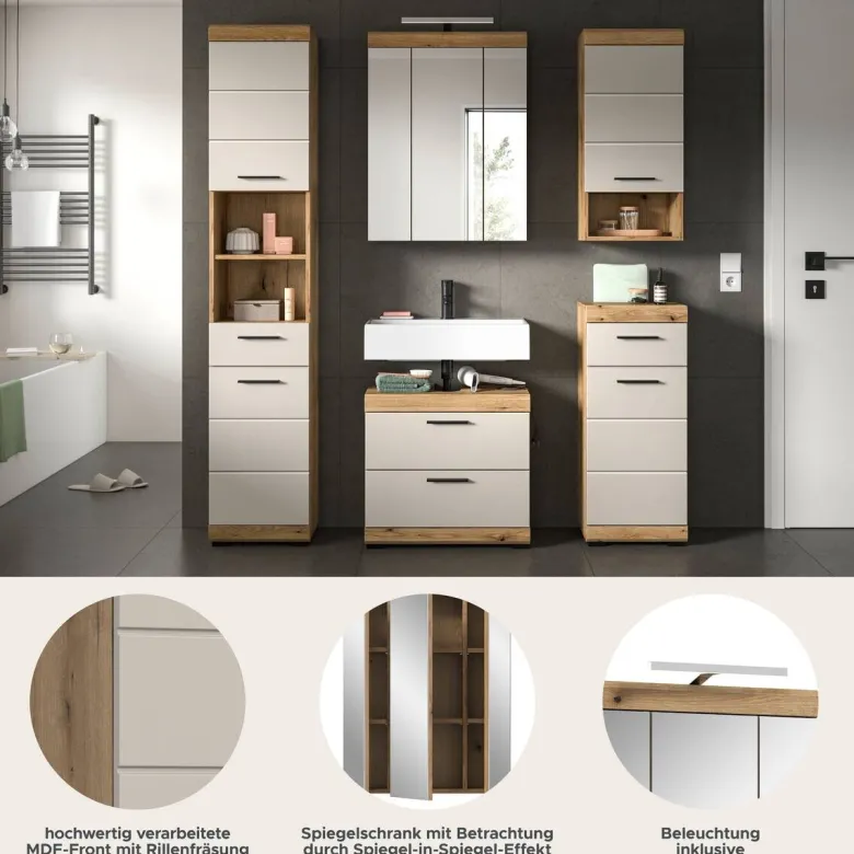 Badezimmer-Set Scout Evoke Oak Nachbildung Kaschmirgrau Nachbildung B/H/T: ca. 164x191x34 cm