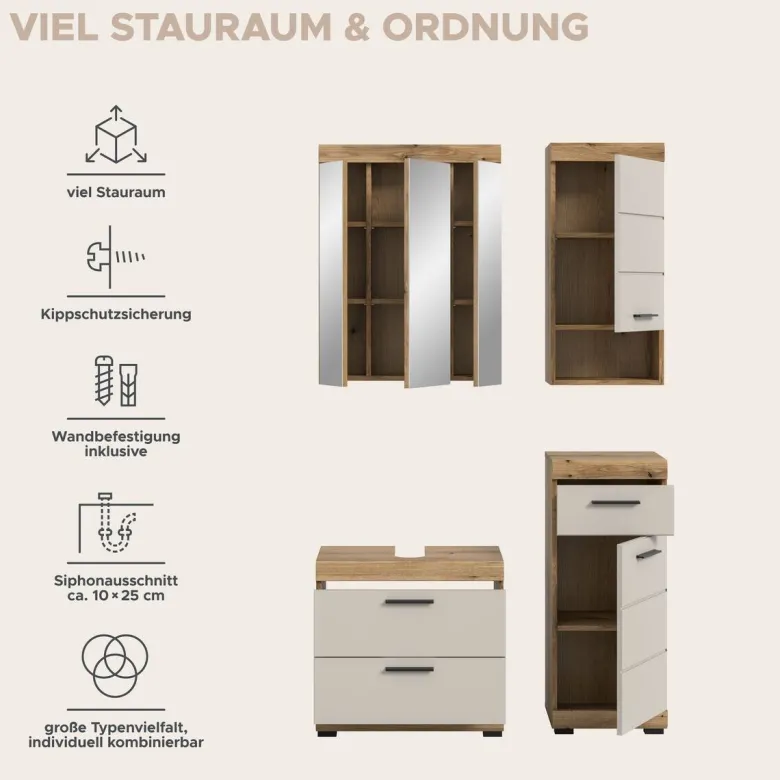 Badezimmer-Set Scout Evoke Oak Nachbildung Kaschmirgrau Nachbildung B/H/T: ca. 112x191x34 cm