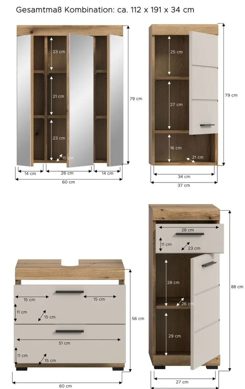Badezimmer-Set Scout Evoke Oak Nachbildung Kaschmirgrau Nachbildung B/H/T: ca. 112x191x34 cm