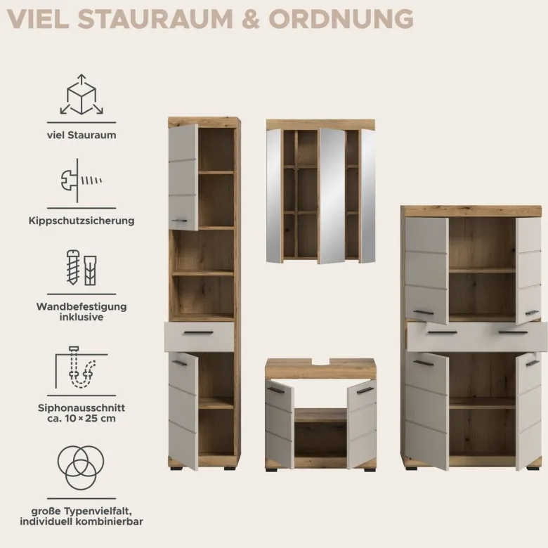 Badezimmer-Set Scout Evoke Oak Nachbildung Kaschmirgrau Nachbildung B/H/T: ca. 201x191x34 cm