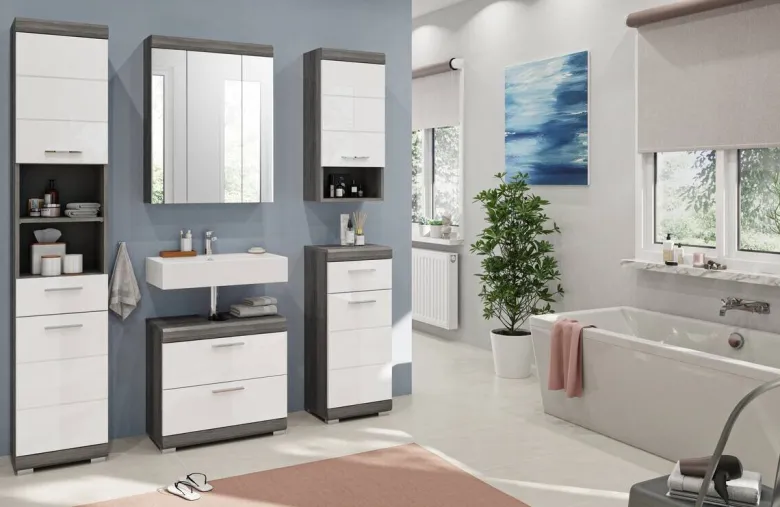 Badezimmer-Set Scout Rauchsilber Nachbildung weiß Hochglanz B/H/T: ca. 112x191x34 cm
