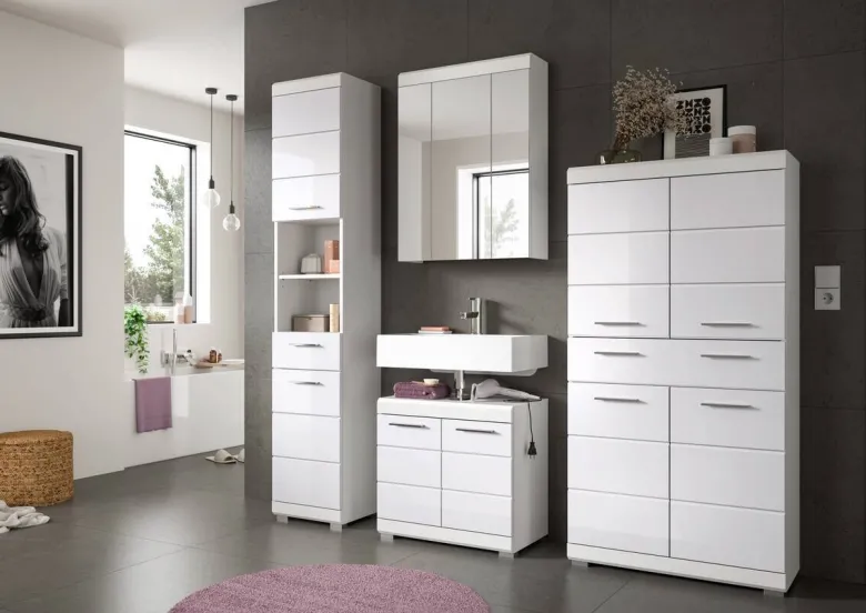 Badezimmer-Set Scout weiß weiß Hochglanz B/H/T: ca. 186x191x34 cm