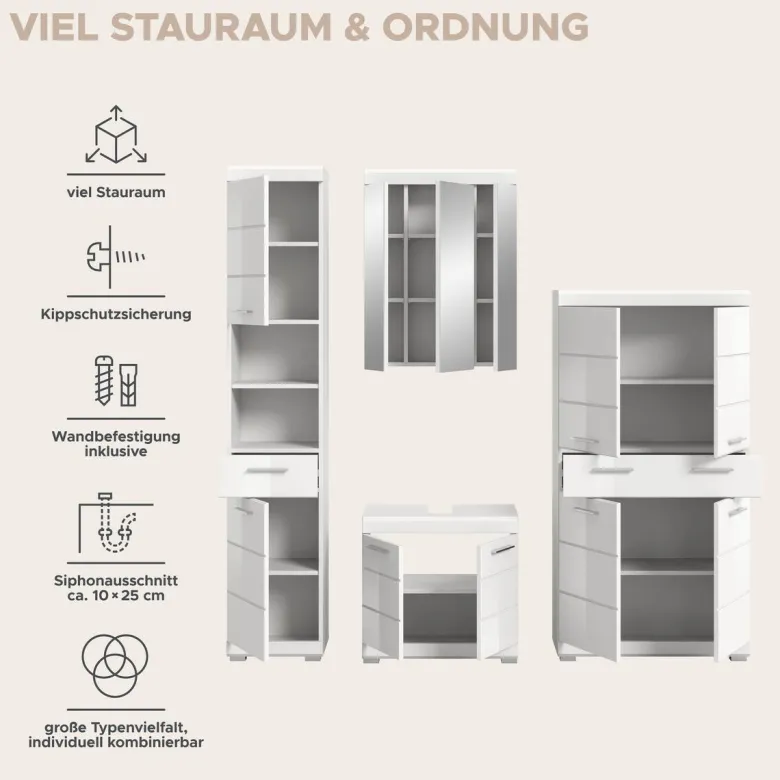 Badezimmer-Set Scout weiß weiß Hochglanz B/H/T: ca. 186x191x34 cm
